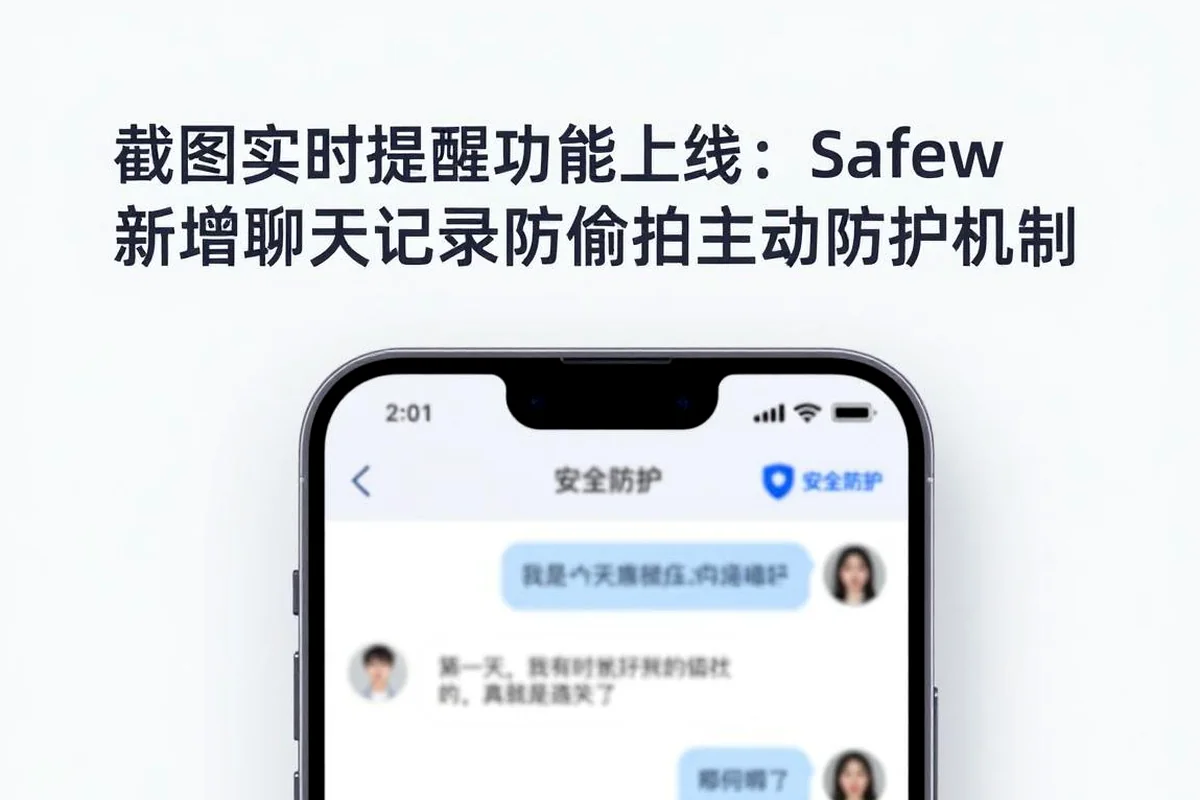 截图自动提醒功能上线：Safew新增防偷拍聊天记录防护机制